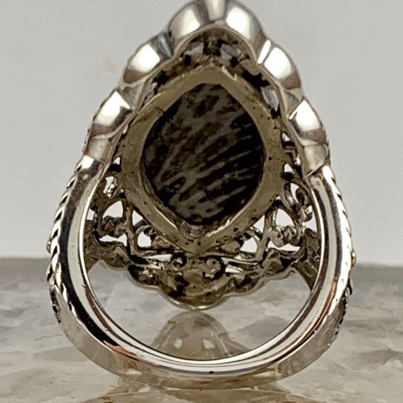 Natural Black Coral Ring In Stamped 925 Sterling Silver  Size 5 - Picture 4 of 5